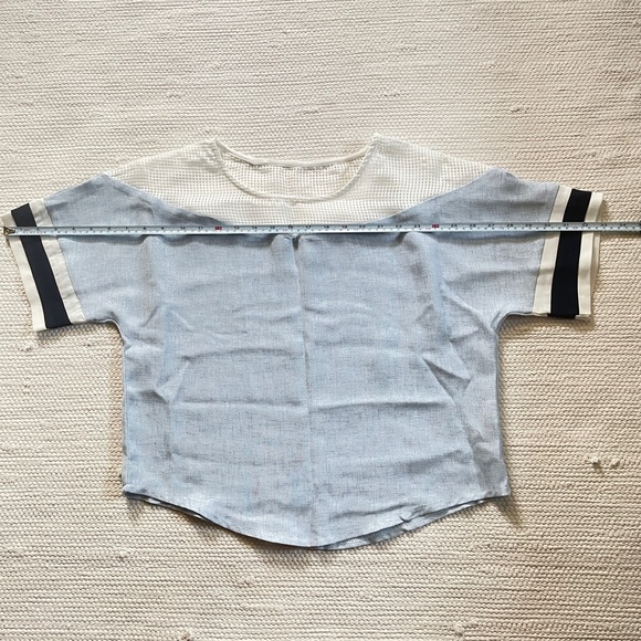 Korean Fashion Real Coco Linen Blend Crew Neck Short Sleeve Blouse Light Blue - Picture 6 of 6